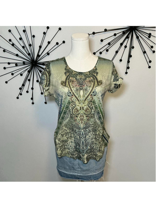unbranded Tops - One World Paisley Embellished Short Sleeve Boho Top Small